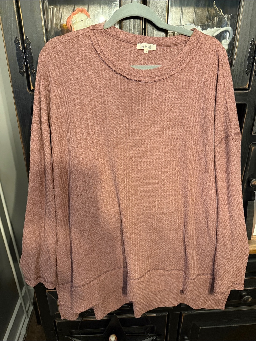 LA MIEL Dusty Mauve Waffle-Knit Crewneck Sweater